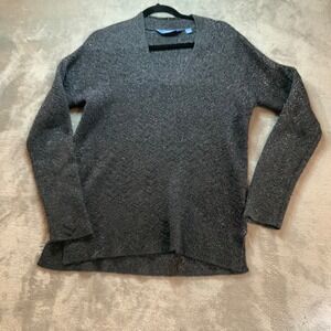 Simply Vera Vera Wang Womens Gray Metallic Chevron V-Neck Sweater Large